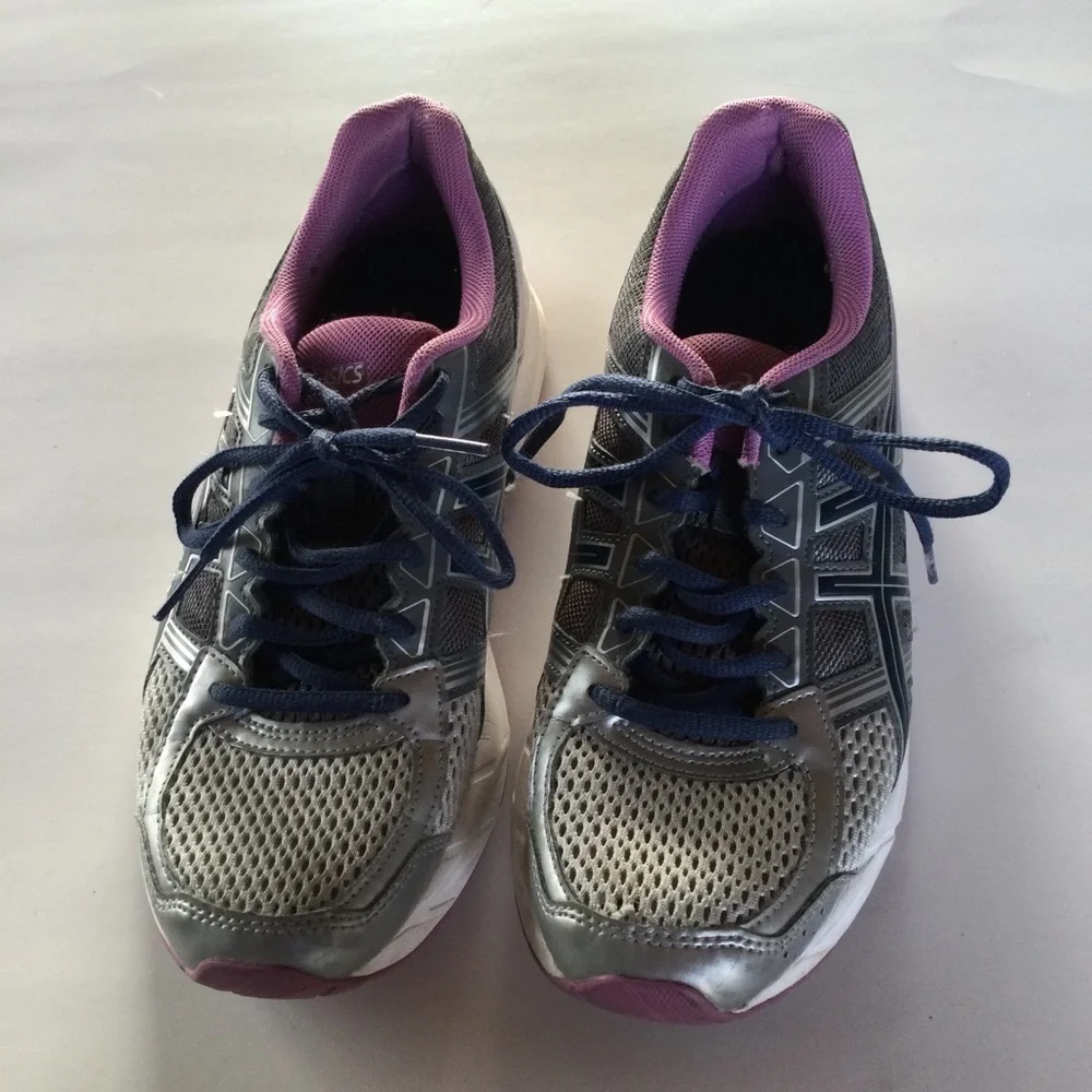 ASICS Gel Contend Gray & Blue Canvas Athletic Running Shoes Size 8.5